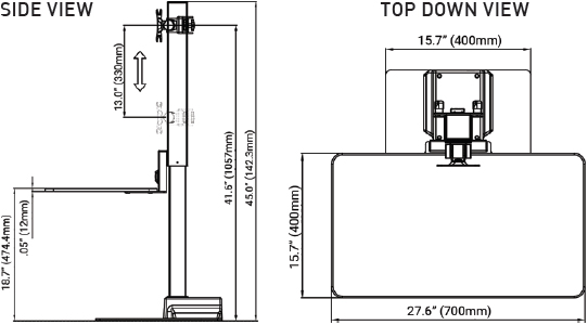 Technical drawing for Ergotech Single Freedom E-Stand Sit-Stand Desk - FDM-E-STAND-1