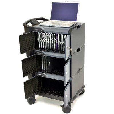 Ergotron 24-239-085 Tablet or iPad Management Cart with Individual Status Indicators (ISI), Three Modules, 48 Tablet capacity (Black)