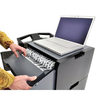 In used image of Ergotron 24-239-085 Tablet or iPad Management Cart with Individual Status Indicators (ISI), Three Modules, 48 Tablet capacity (Black)