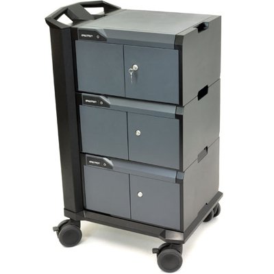 Closed view of Ergotron 24-239-085 Tablet or iPad Management Cart with Individual Status Indicators (ISI), Three Modules, 48 Tablet capacity (Black)