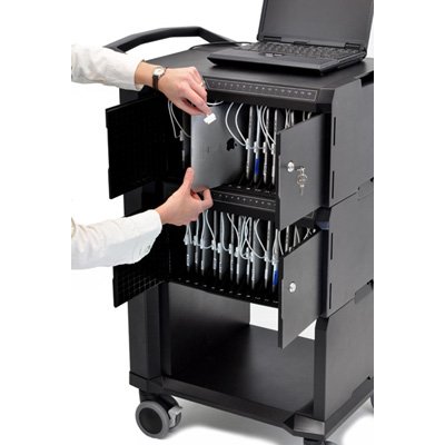 In used image of Ergotron 24-238-085 Tablet or iPads Management Cart with Individual Status Indicators (ISI), Two Modules, 32 Tablet Capacity (Black)