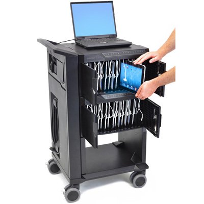 In used image of Ergotron 24-238-085 Tablet or iPads Management Cart with Individual Status Indicators (ISI), Two Modules, 32 Tablet Capacity (Black)