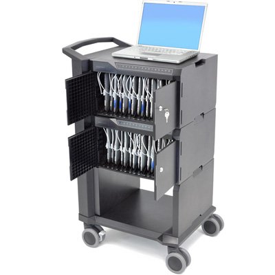 Ergotron 24-238-085 Tablet or iPads Management Cart with Individual Status Indicators (ISI), Two Modules, 32 Tablet Capacity (Black)