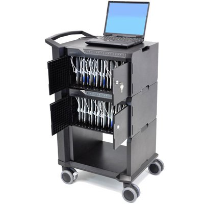 Ergotron 24-238-085 Tablet or iPads Management Cart with Individual Status Indicators (ISI), Two Modules, 32 Tablet Capacity (Black)