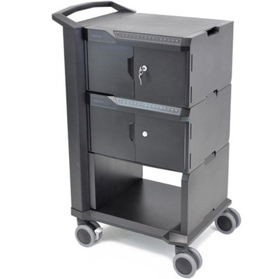 Closed view of Ergotron 24-238-085 Tablet or iPads Management Cart with Individual Status Indicators (ISI), Two Modules, 32 Tablet Capacity (Black)