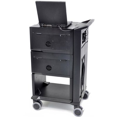Back View of Ergotron 24-238-085 Tablet or iPads Management Cart with Individual Status Indicators (ISI), Two Modules, 32 Tablet Capacity (Black)