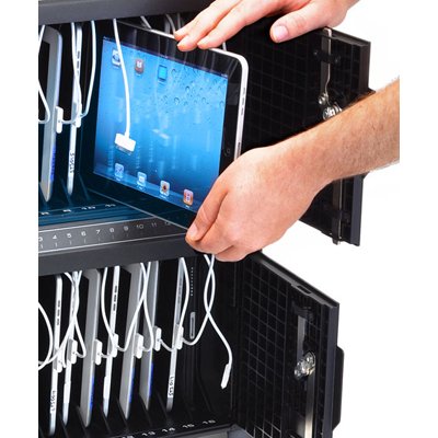 Inused image of Ergotron 24-238-085 Tablet or iPads Management Cart with Individual Status Indicators (ISI), Two Modules, 32 Tablet Capacity (Black)