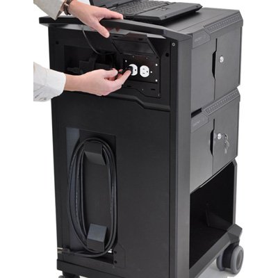 Side view of Ergotron 24-224-085 32 Tablet Capacity Tablet or iPad Management Cart (Black)