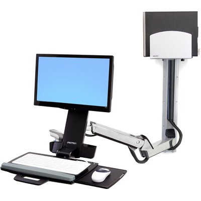 Ergotron 45-271-026 StyleView Sit-Stand Combo System with Medium CPU Holder (Polished Aluminum) 
