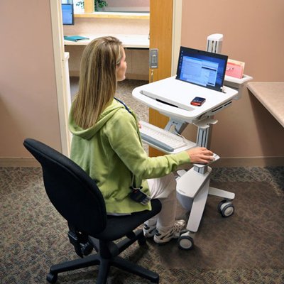 Inused image of Ergotron SV41-41004 StyleView EMR Laptop Cart non-powered (white, grey and polished aluminum)