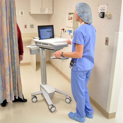 Inused image of Ergotron SV41-41004 StyleView EMR Laptop Cart non-powered (white, grey and polished aluminum)