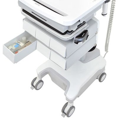 This image shows the drawers of Ergotron SV32-91226 StyleView PHD LCD Cart with 6 Drawers and Powered (white/grey)