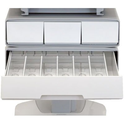 This image shows the drawers of Ergotron SV32-91124 StyleView PHD Laptop Cart with 4 Drawers and Powered (white/grey)