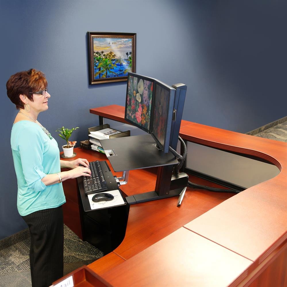 Dual monitor standing on sale desk