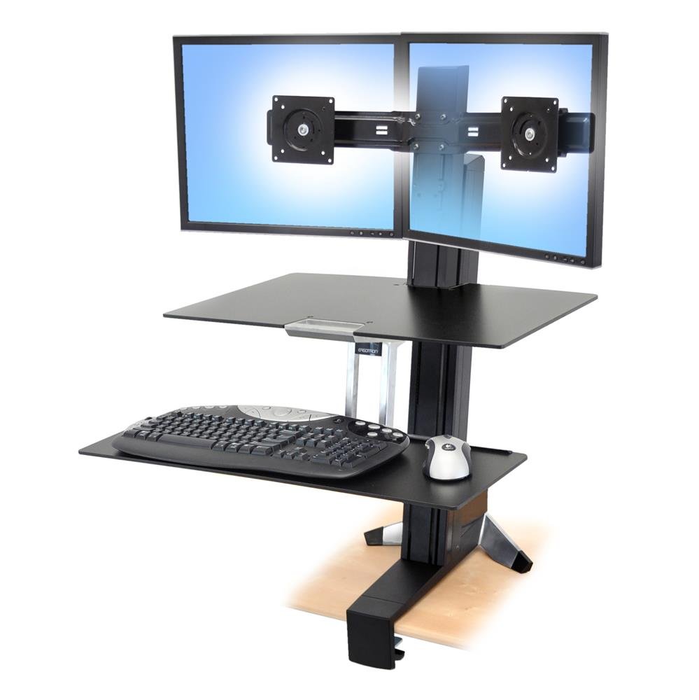 Standing Desk Converter, Ergotron 33-349-200 WorkFit-S Dual Monitor with Worksurface