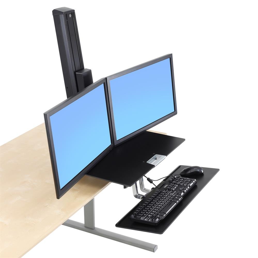 Sitting Position of Ergotron 33-349-200 Dual Monitor Standing Desk Converter