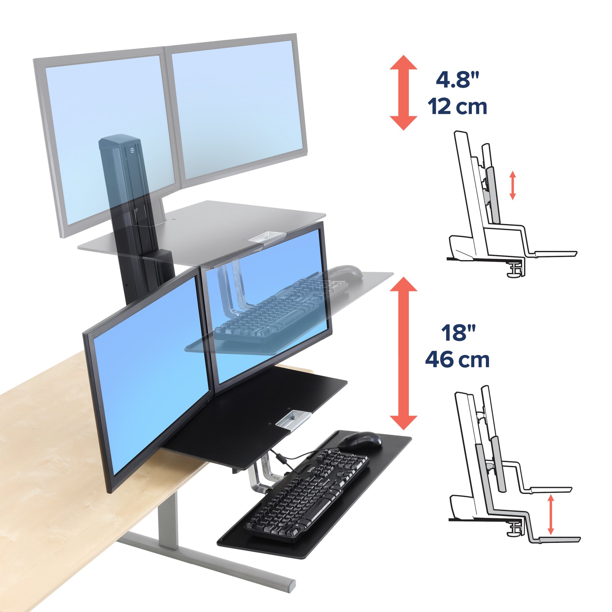 Standing Desk Converter, Ergotron 33-349-200 WorkFit-S Dual Monitor with Worksurface