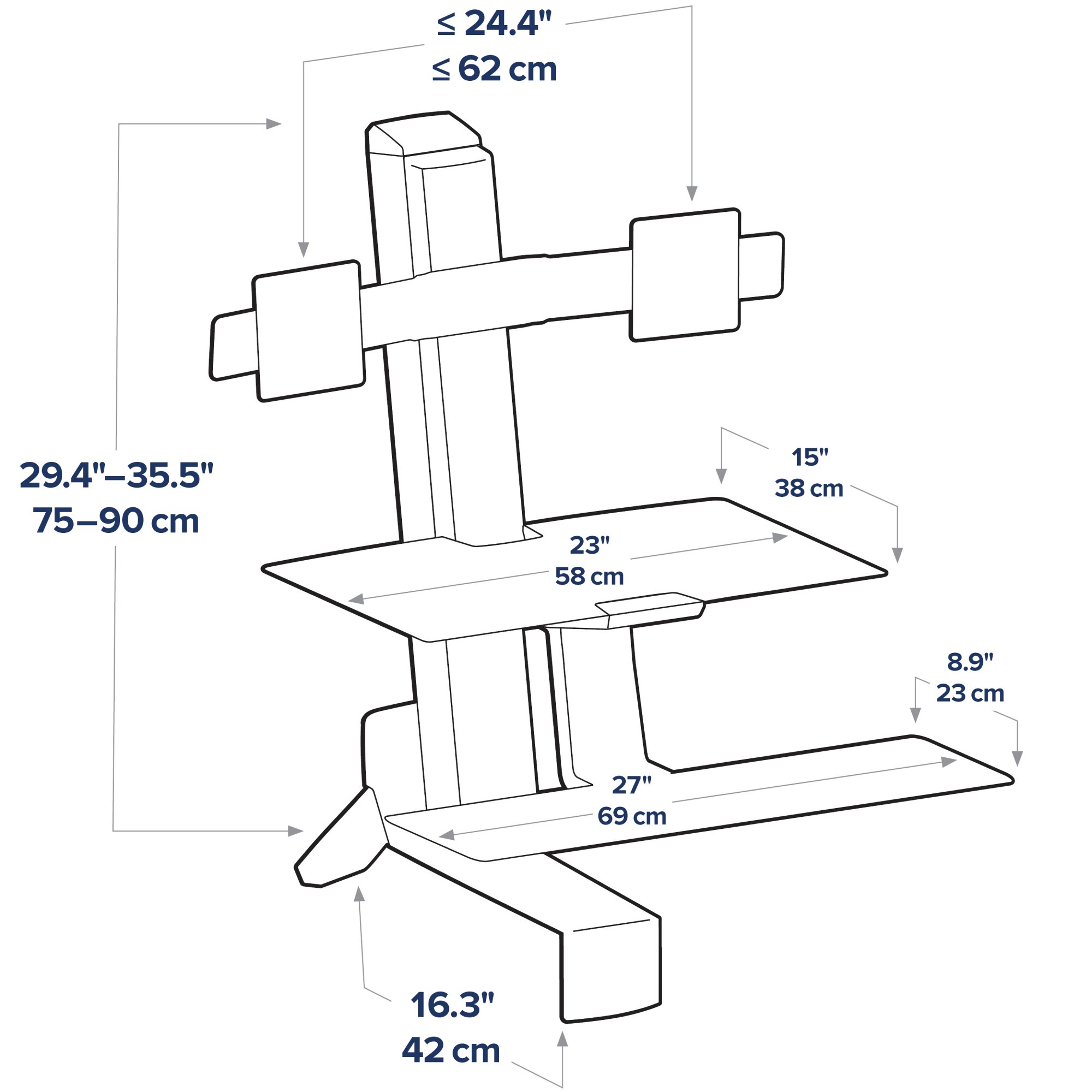 Standing Desk Converter, Ergotron 33-349-200 WorkFit-S Dual Monitor with Worksurface