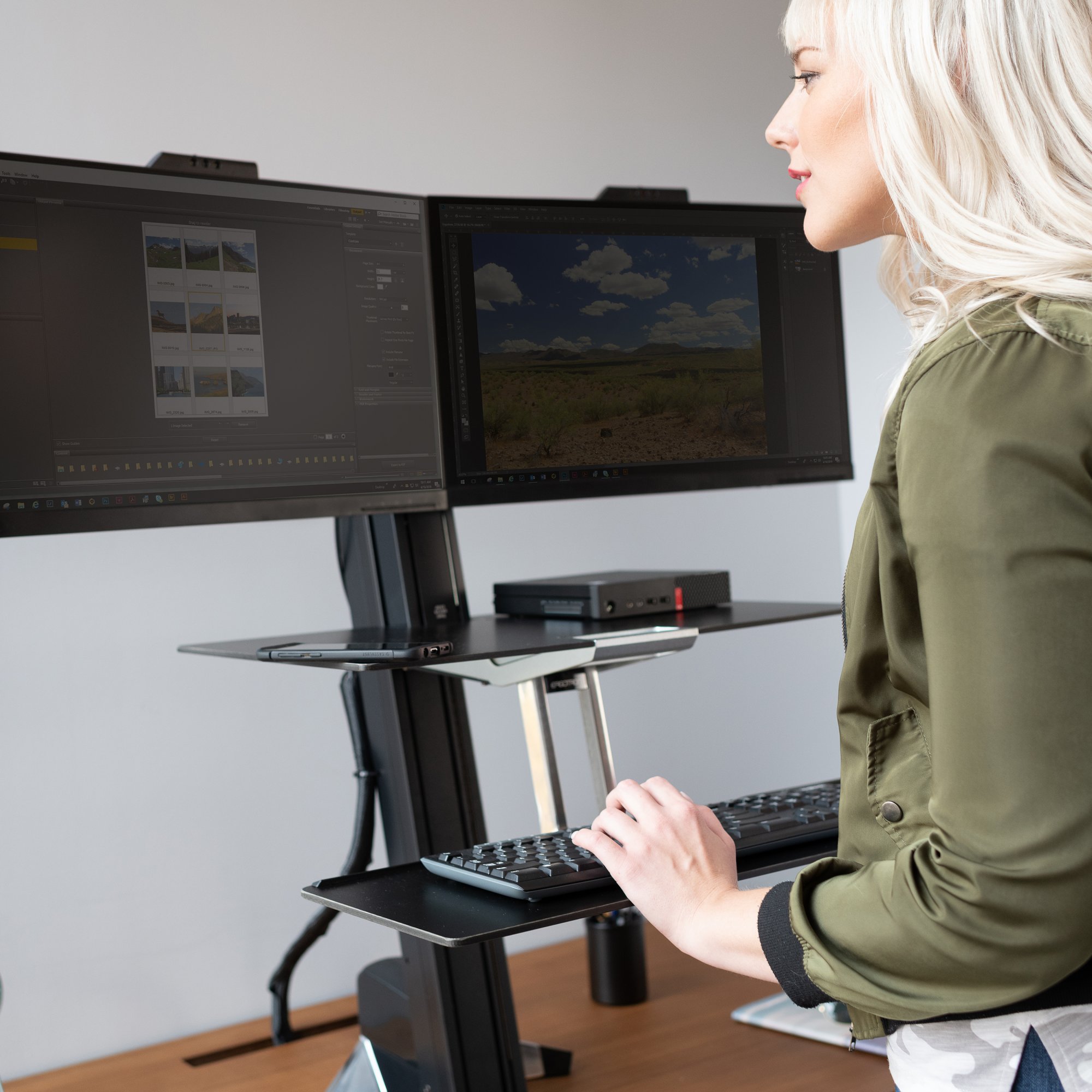 Standing Desk Converter, Ergotron 33-349-200 WorkFit-S Dual Monitor with Worksurface