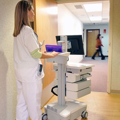 Rolling Imgae of Ergotron SV32-6342-1 StyleView PHD Healthcare LCD Cart with 4 Drawer and LiFe Powered (white/grey)