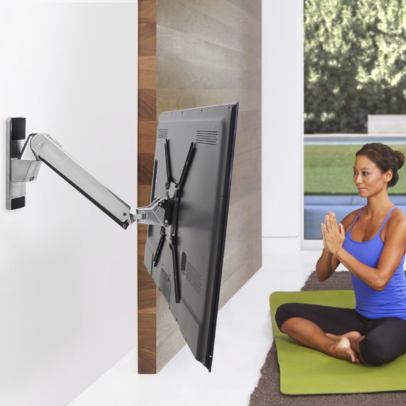  	Use Ergotron 45-304-026 carrying a TV (sold separately) for your yoga lesson