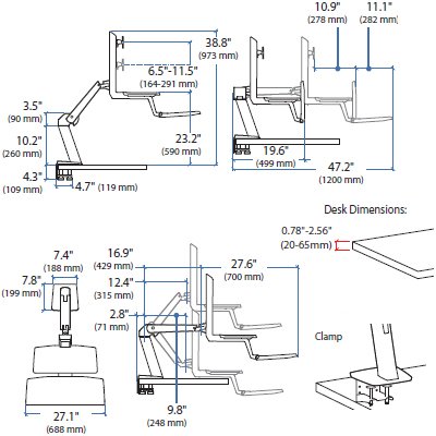 Technical Drawing II of Ergotron 24-390-026 WorkFit-A