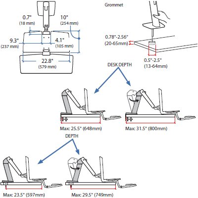 Technical Drawing I of Ergotron 24-390-026 WorkFit-A