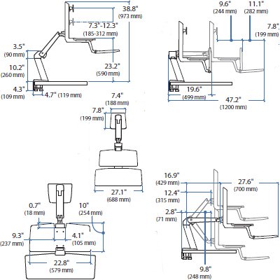 Technical Drawing I of Ergotron 24-391-026 WorkFit-A 