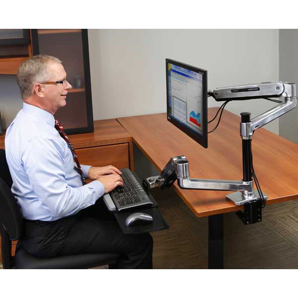 LX Sit-stand Desk Mount Arm 45-360-026 with the Keyboard Arm in action!