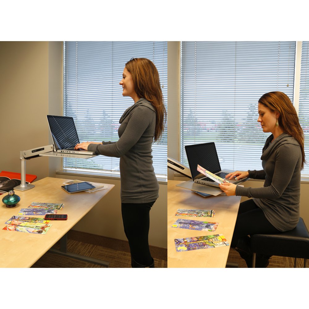 Sit or stand while working with Ergotron 24-408-227 WorkFit-P