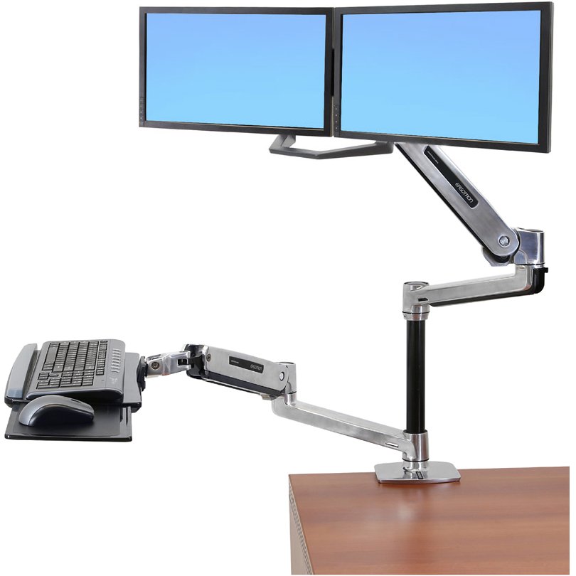 Erirect Dual Monitor Keyboard Sit, Computer Desk For Two Monitors With Keyboard Tray