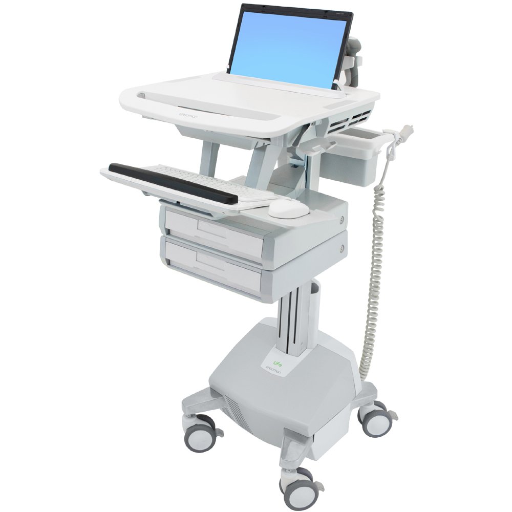 Ergotron SV44-1122-1 SV Laptop Cart, LiFe Powered, 2 Drawers