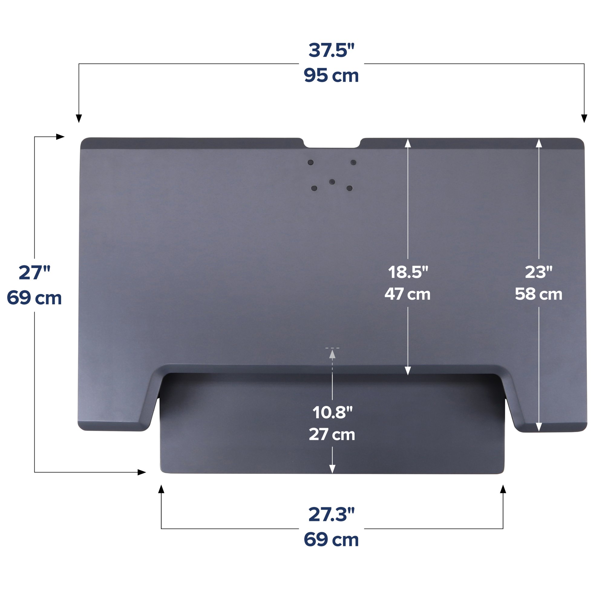 Top View of Ergotron WorkFit-TL, 33-406-85	with measurement