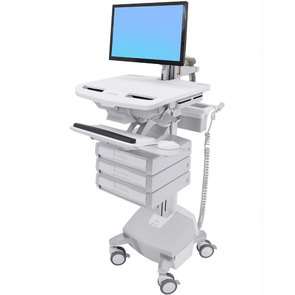 Ergotron SV44-1232-1 SV Cart with LCD Arm, LiFe Powered, 3 Drawers