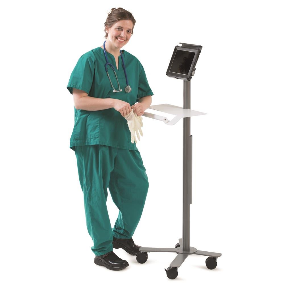 Teresa can work comfortably at the 40” high fixed-height shelf with integrated, round handle