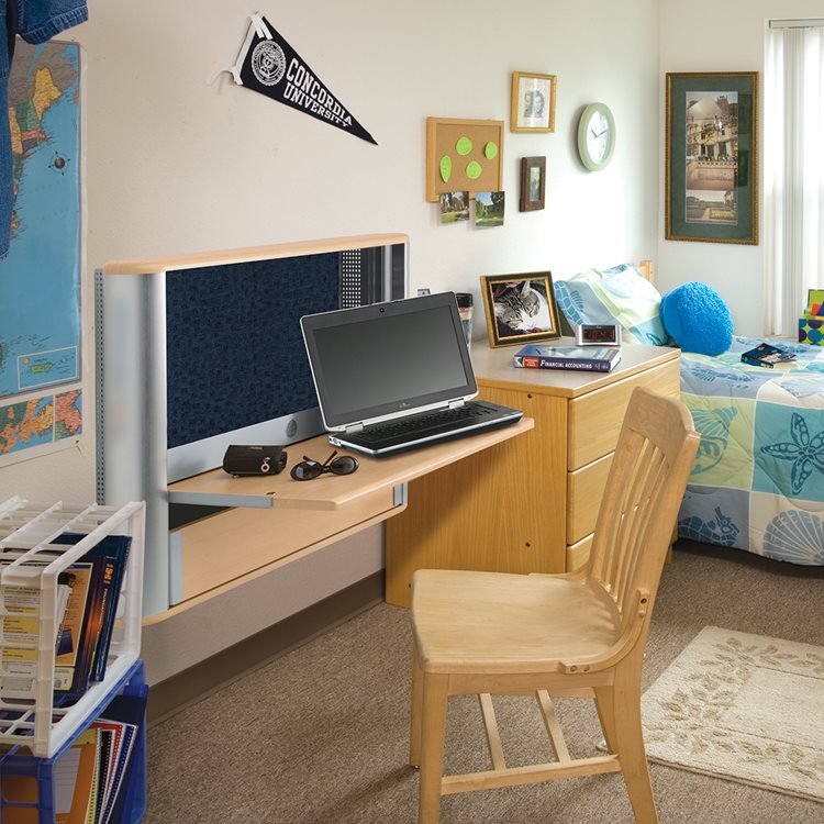 “Multi-purpose” is a must in a dorm room. eNook makes it happen as a flip-down desk plus a charging station for all that gear.