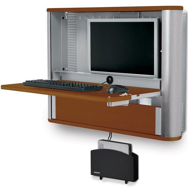 The eNook door flips down to become a spacious work surface. There’s room for your keyboard, mouse, even a pad of paper!