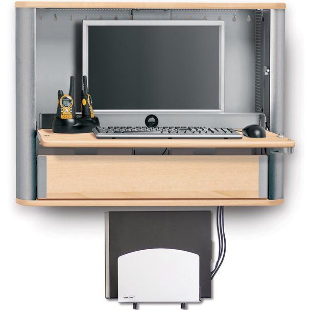 Store your CPU below the eNook on a CPU Holder. The curved shape of the metal shield conceals ports and plugs (prevents snagging too!)