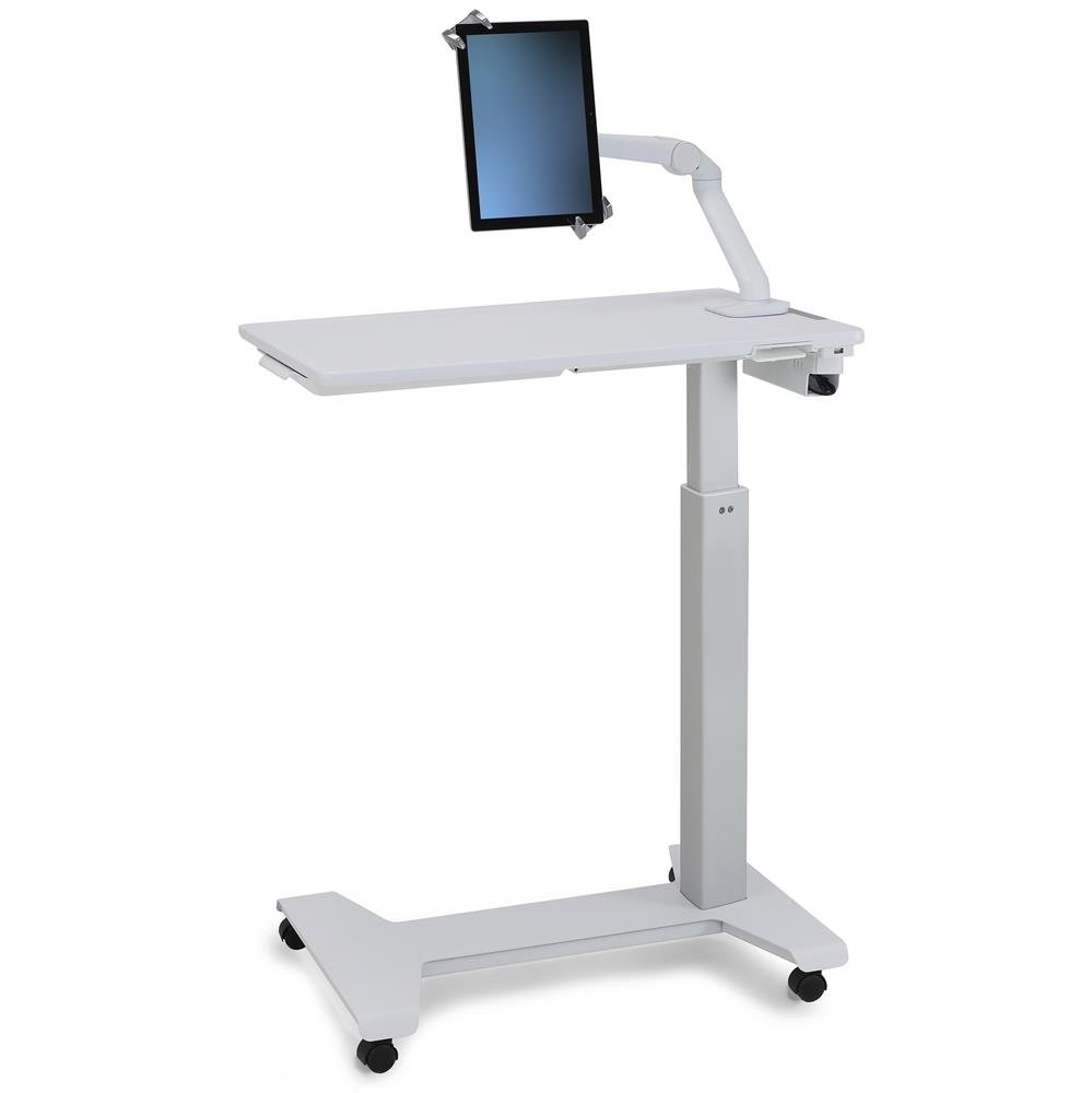 Ergotron 24-600-A68 SV Patient eTable (Overbed Table w/ Tablet Arm) - White