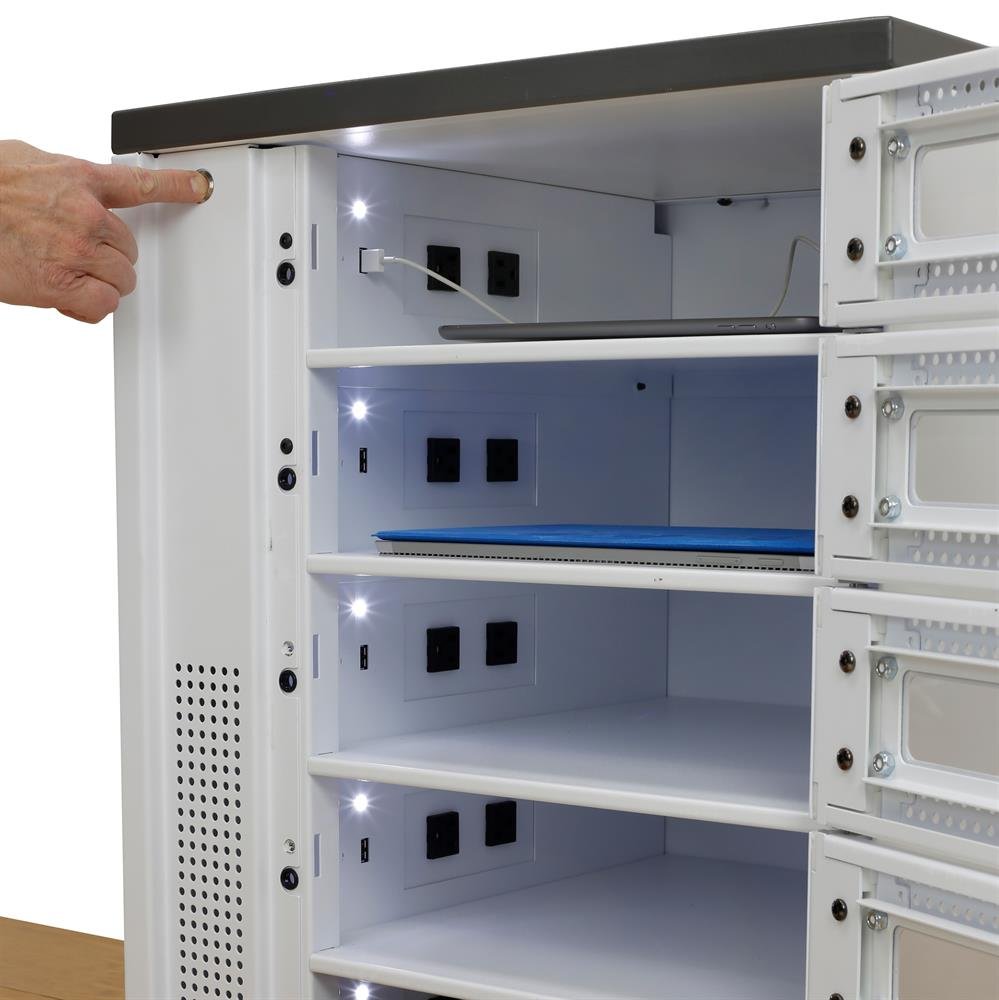 All bays light up with a simple push of a button