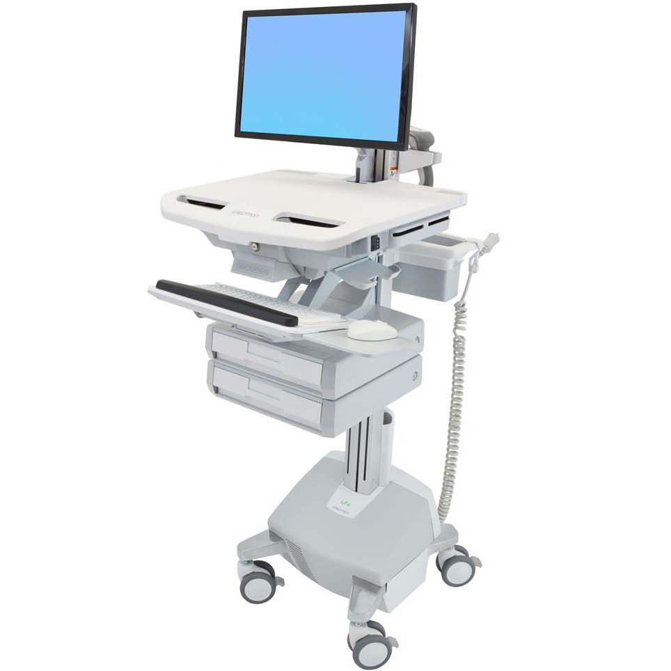 Ergotron SV44-2222-1 SV Electric Lift Cart with LCD Arm, LiFe Powered, 2 Drawers