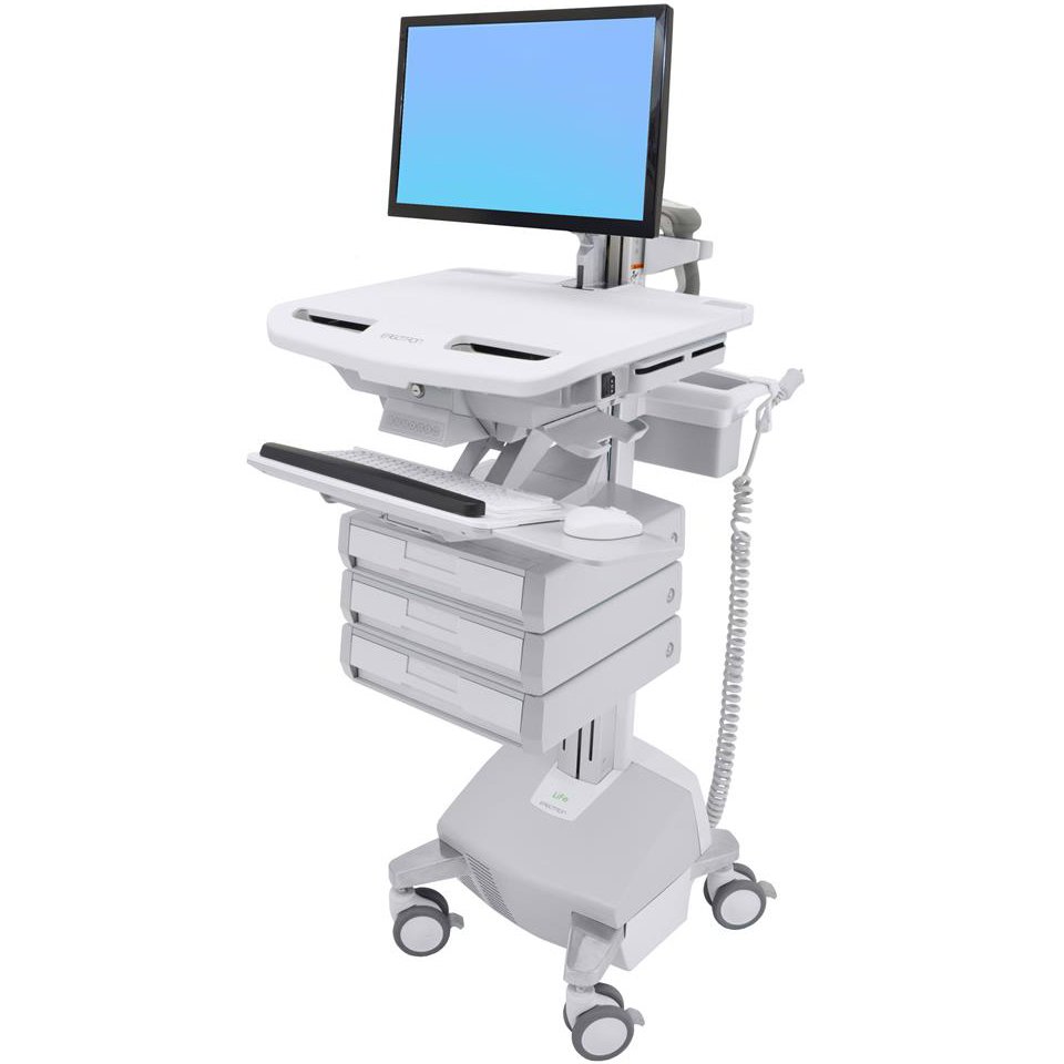 Ergotron SV44-2232-1 SV Electric Lift Cart with LCD Arm, LiFe Powered, 3 Drawers