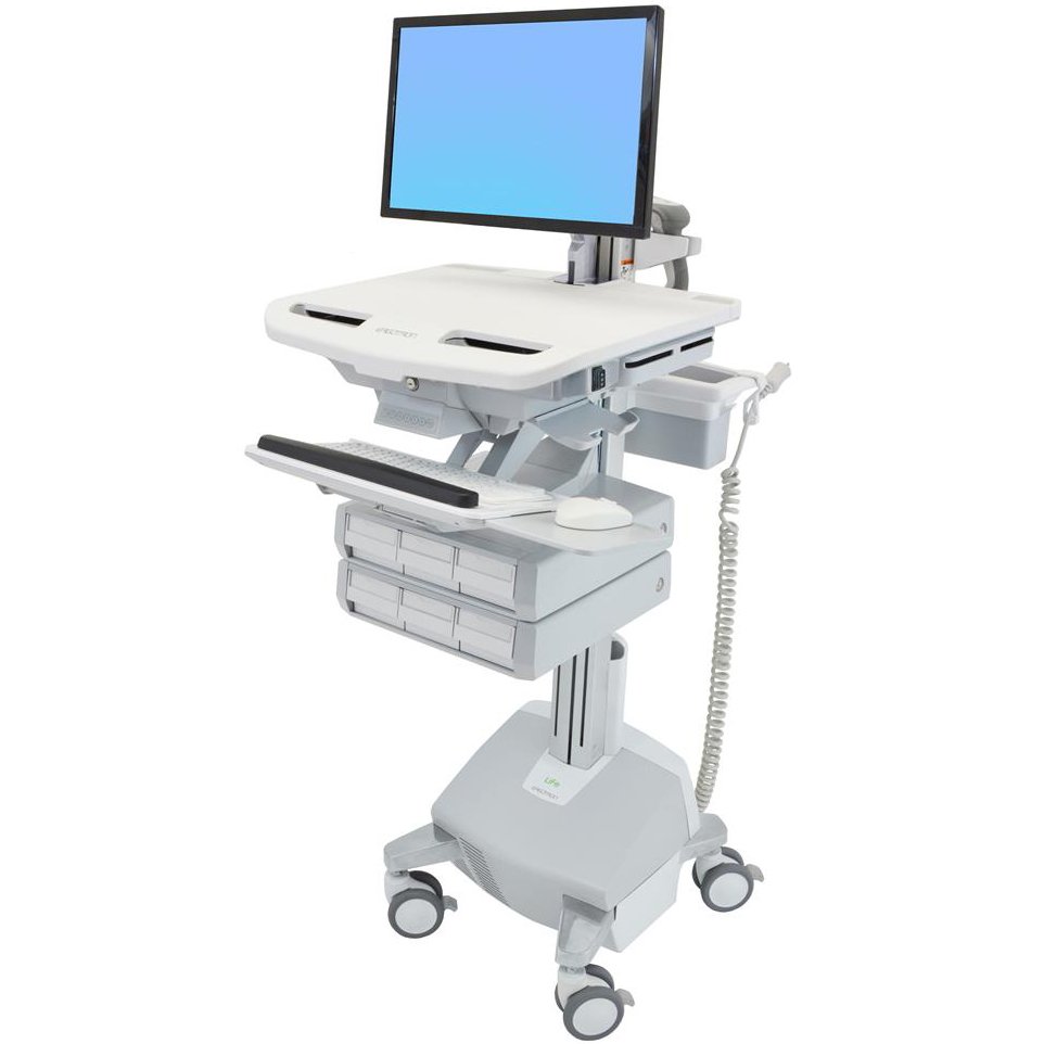 Ergotron SV44-2262-1 SV Electric Lift Cart with LCD Arm, LiFe Powered, 6 Drawers