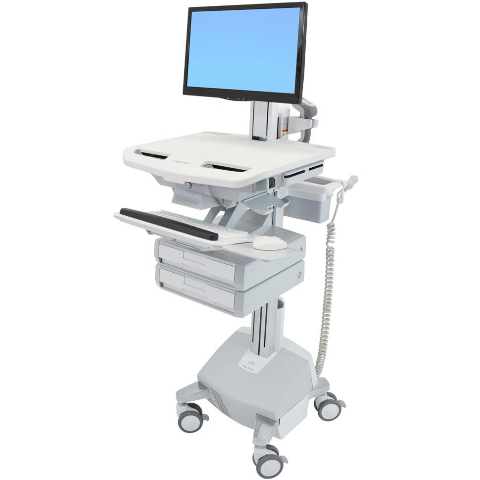 Ergotron SV44-2322-1 SV Electric Lift Cart with LCD Pivot, LiFe Powered, 2 Drawers