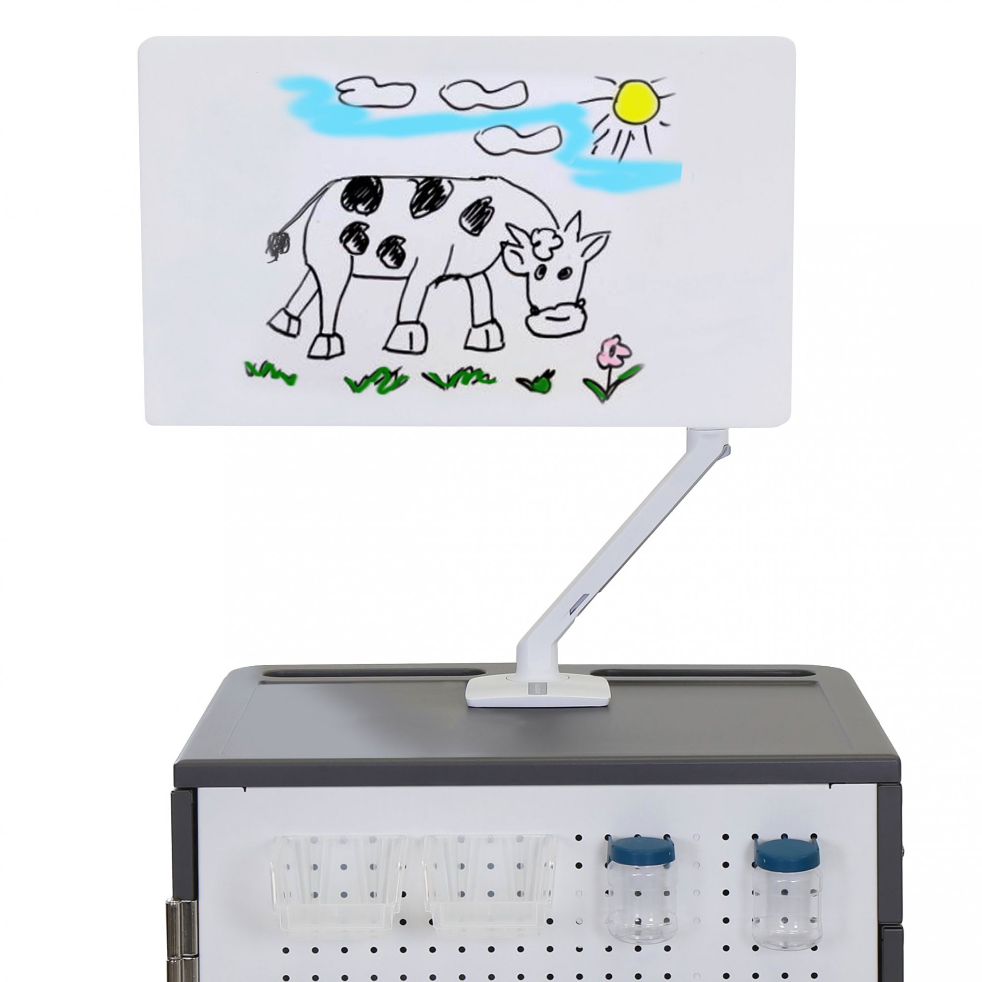 Transform YES24 or YES36 Adjustable Charging Cart into a creative workstation with a dry erase whiteboard