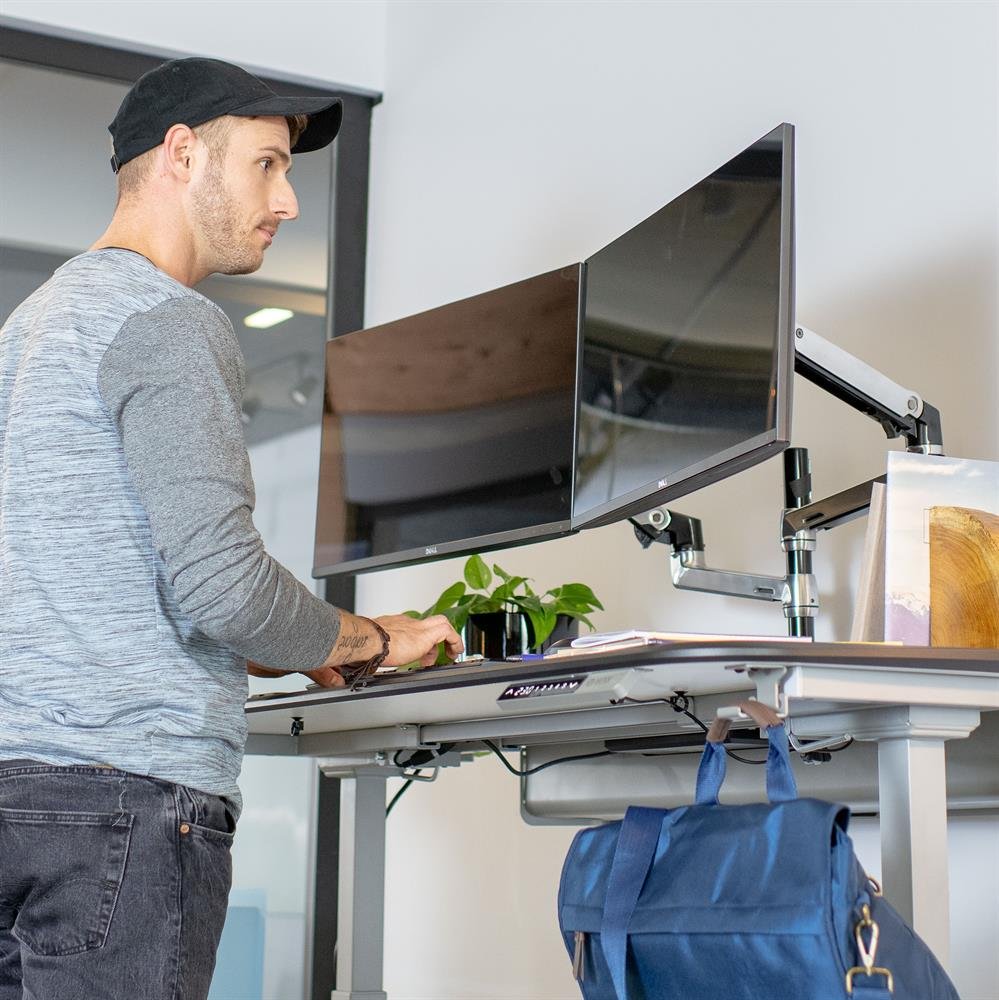 WorkFit Electric Sit-Stand Desk with Dual Monitor Stacking Arm
