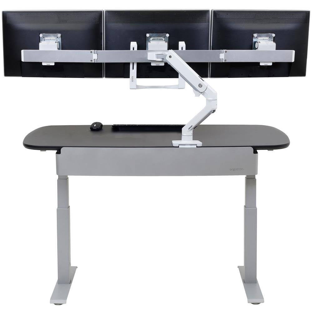 WorkFit Electric Sit-Stand Desk with Desk Mount Triple Monitor Arm