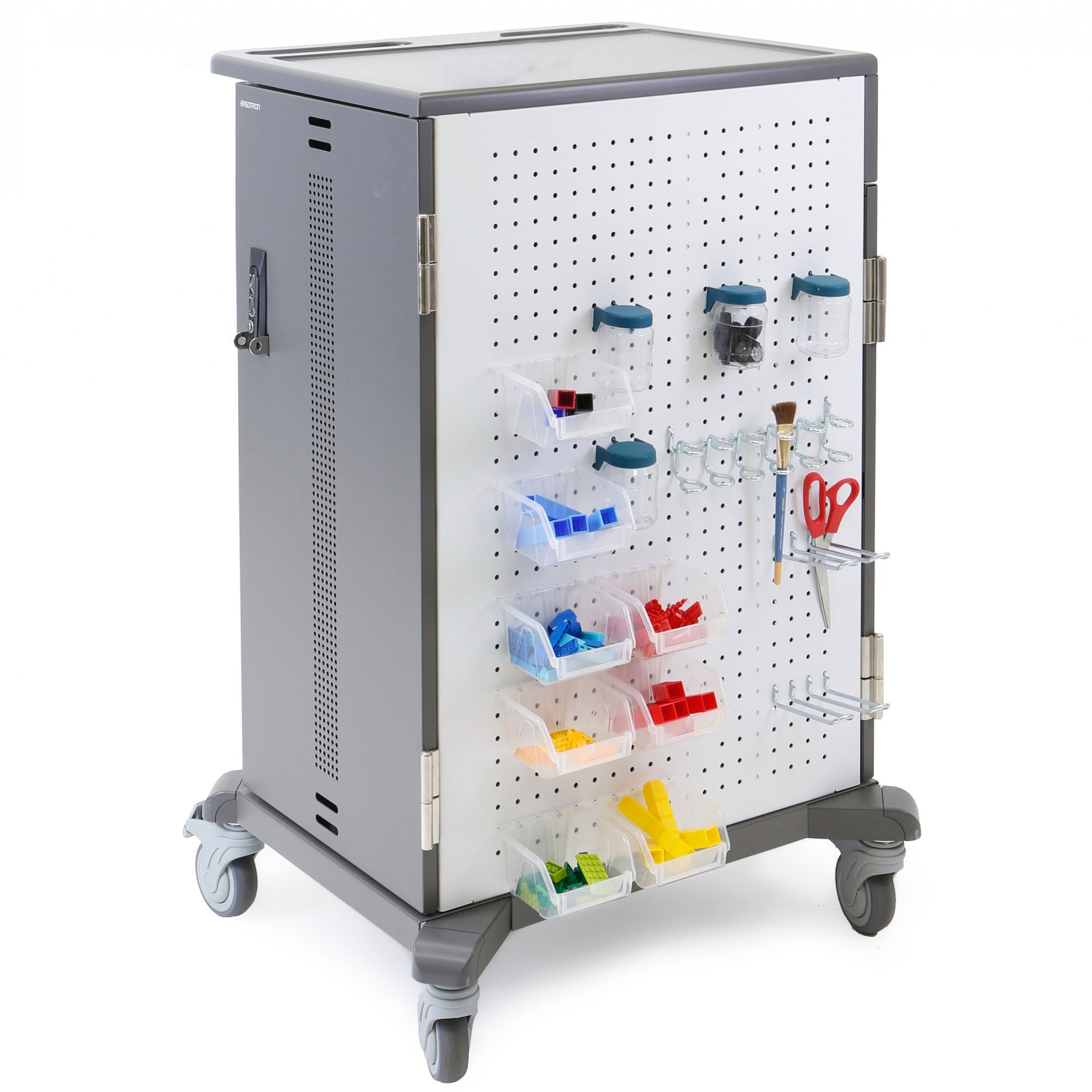 Easy storage - Includes bins, jars and loops for tools and supplies