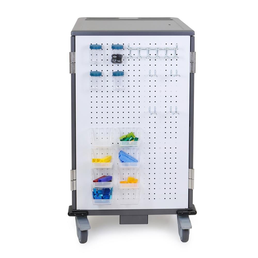 Pegboard holes are spaced in 1" (2.5 cm) increments; holes are 3/16" (.5 cm) in diameter