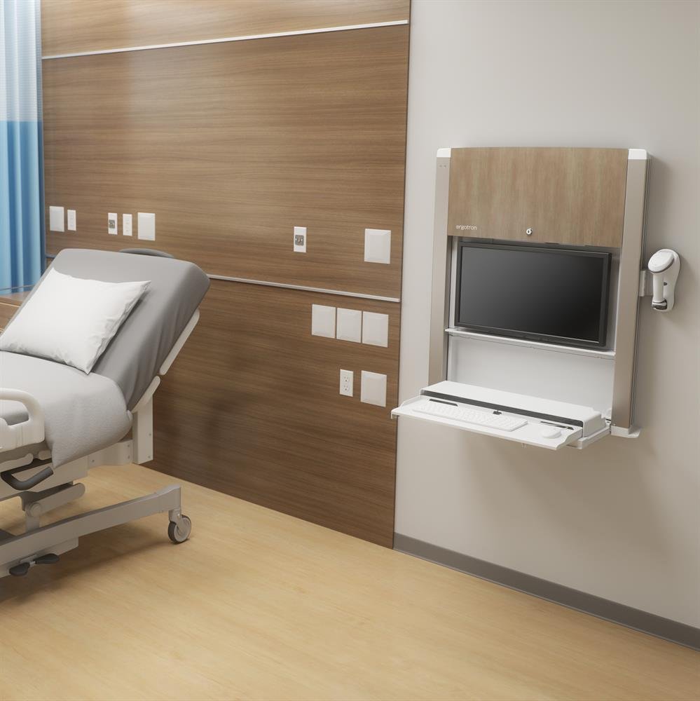 It folds when not in use to open up more space for the best patient care